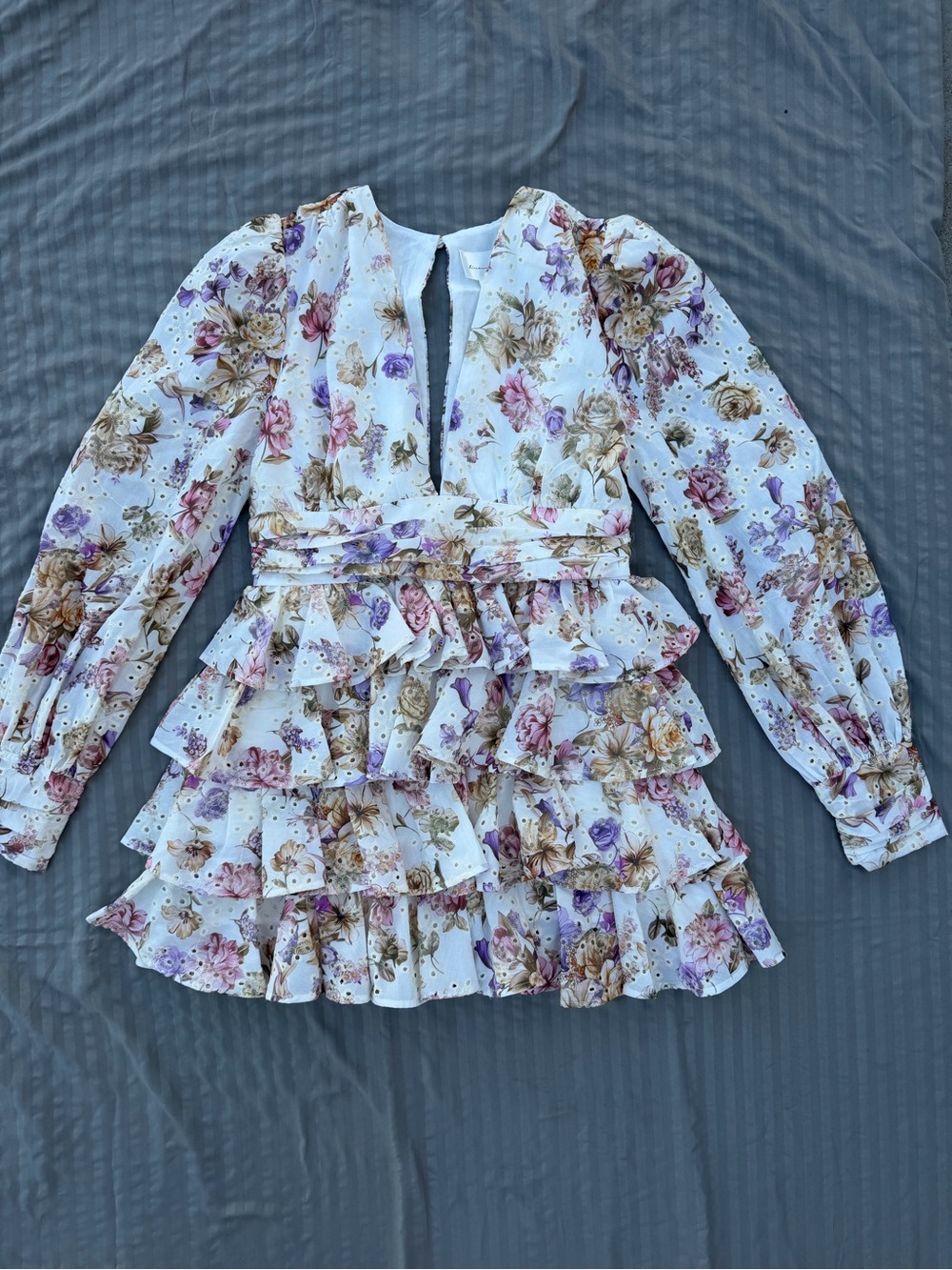NWT Line & Dot Floret Floral Long Sleeve Ruffle Mini Dress Girls White Floral